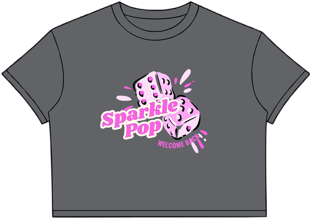 "Welcome Back Sparkle Pop" Double Dice Crop Tee