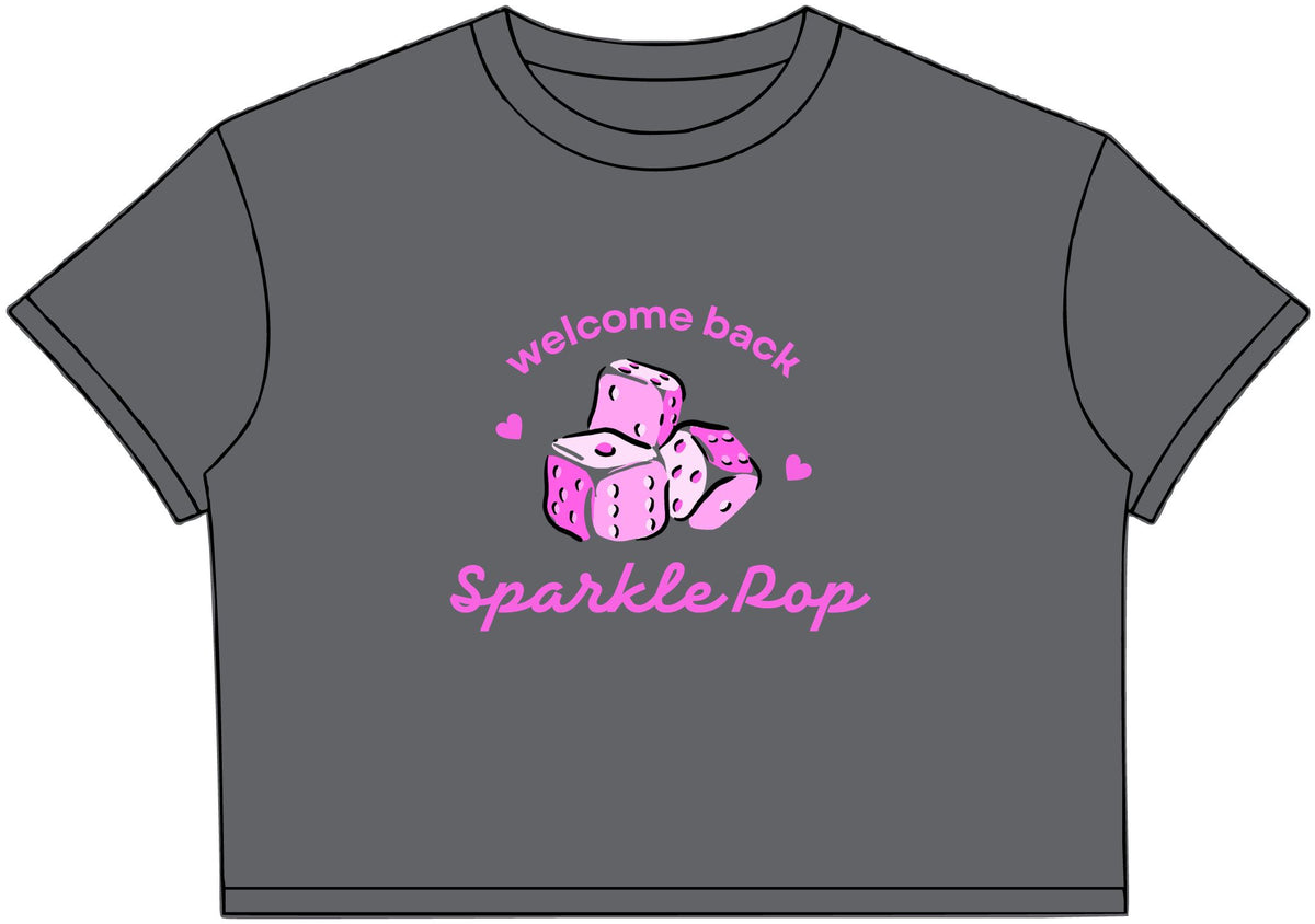 "Welcome Back Sparkle Pop" Heart Dice Crop Tee